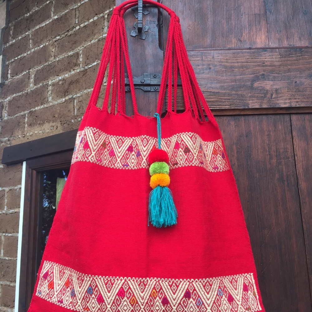 NWOT Mexican Hand Woven Textile Tote Bag